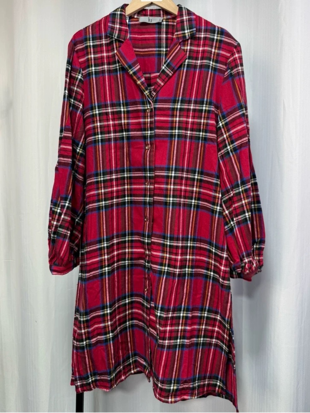Red Plaid Button-Front Shirt Dress